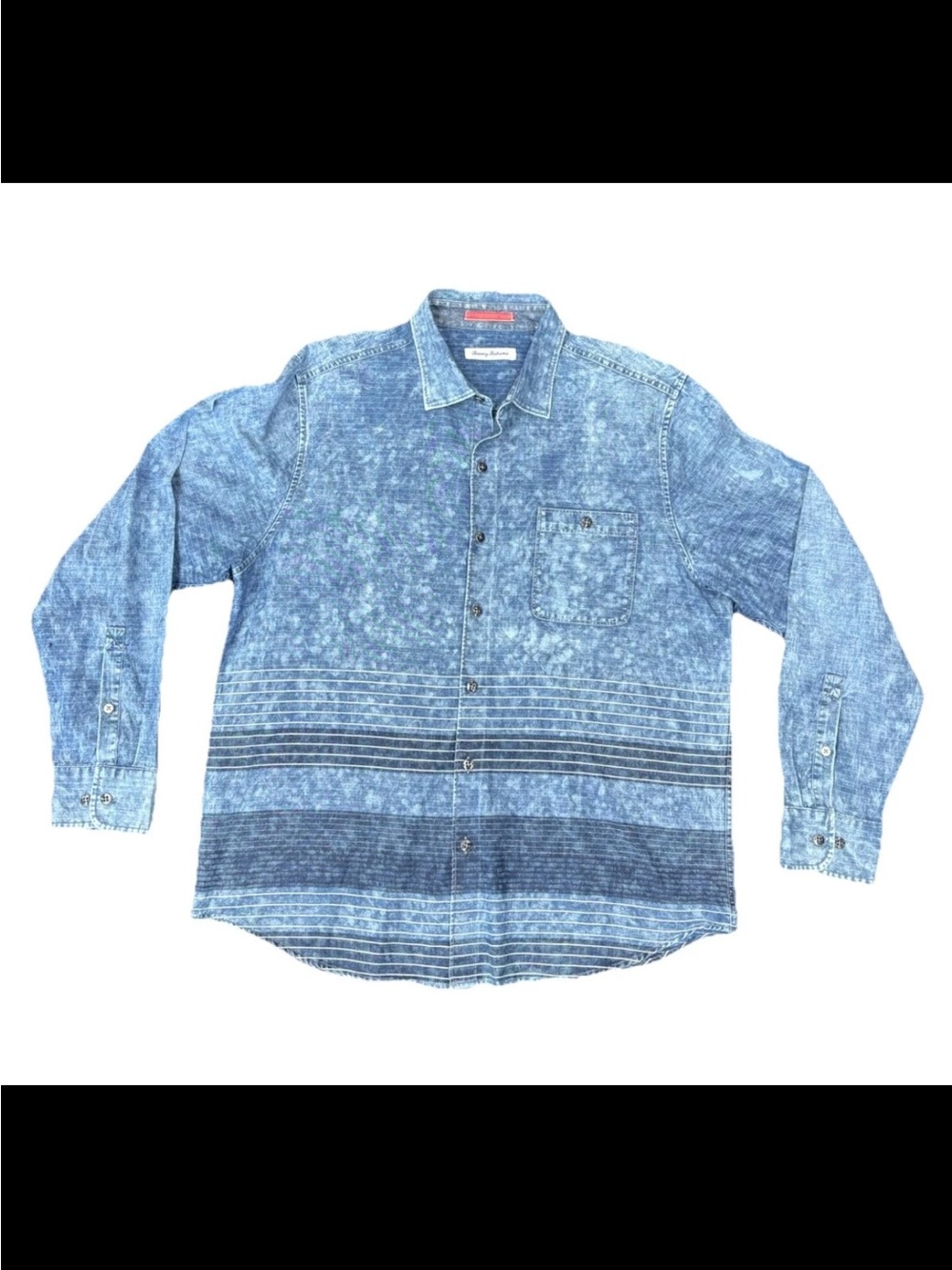 Tommy Bahama Striped Long Sleeve Button-Up Shirt Cotton Pockets L/G